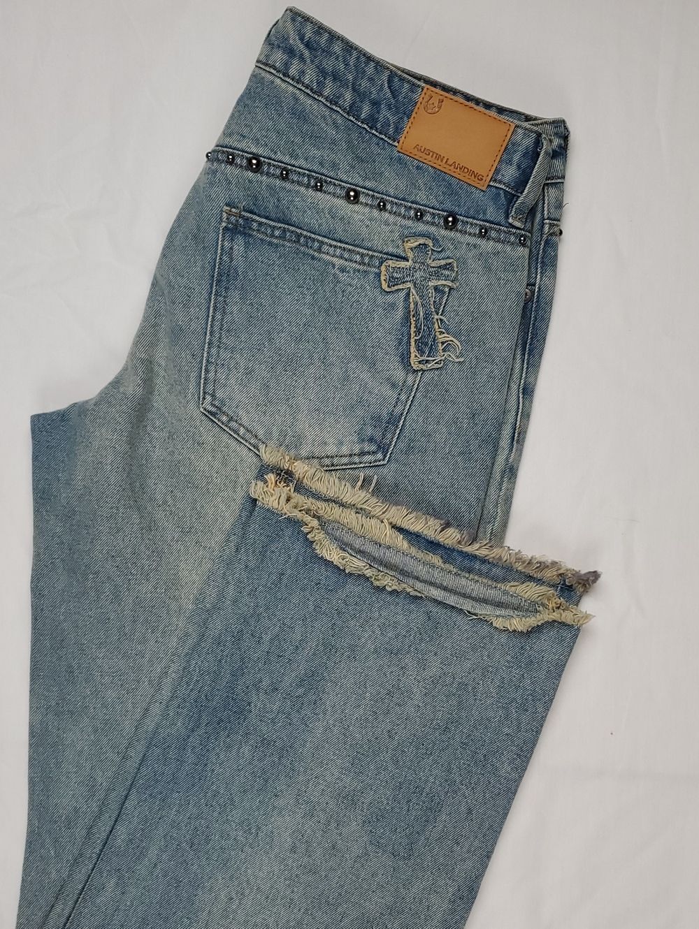 Austin Landing Womens Jeans Size 9 | Blue Raw Hem Cross Wide Leg